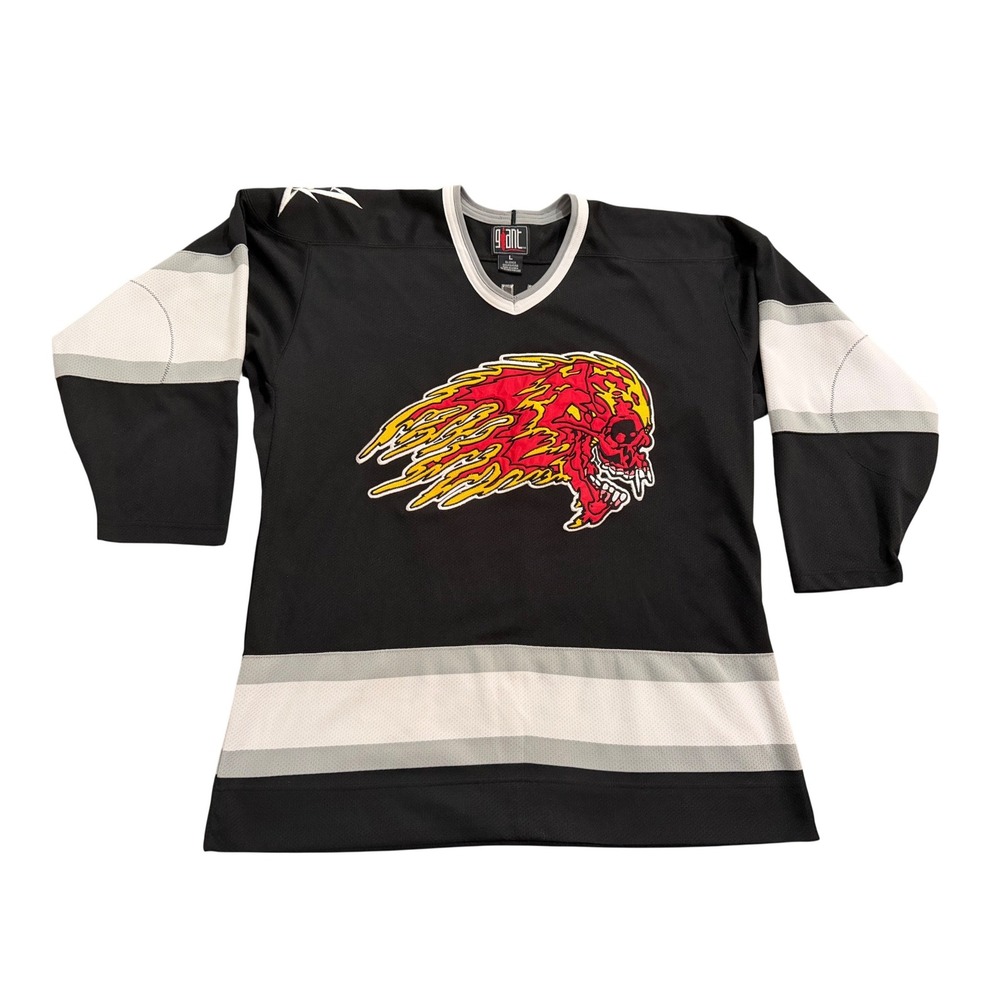 Giant Metallica Hockey Jersey Mens Large Black Vintage Flaming Skull Graphic